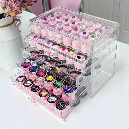 Guolich 5 Tier Nail Art Decoration Storage Box，Acrylic Make Up&Jewelry Organizer with Drawers, Cosmetic Storage for Dresser Countertop and Bathroom，Transparent Acrylic Nail Art Jewelry Accessories