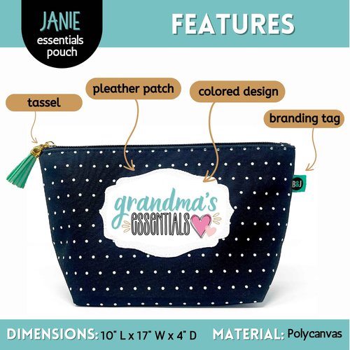 Brooke & Jess Designs Grandma's Essentials Pouch Gifts for Women Dotted Makeup Bags Cosmetic Bag Travel Toiletry Makeup Pouch Bag with Zipper Best Grandma Birthday Just Because Gifts