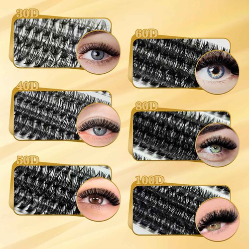 FEEGO 456pcs Cluster Lashes Kit 30-100D Fluffy Volume False Eyelashes with Lashes Adhesive Remover Tweezers Brush 10-16mm Lengths for Natural to Dramatic Look DIY Lash Extensions for Beginners & Pros