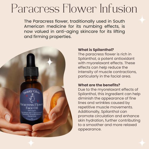 100% Organic Paracress Flower Spilanthes Facial Oil Serum for Face MCT Coconut Oil Infused with Paracress Spilanthes Acmella Oleracea Flowers for Anti-Aging Anti-Wrinkle Moisturizing Miracle 1 Fl Oz