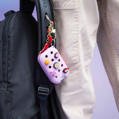 Touchland x Crocs Limited Edition Mist Case 1 Fl. OZ., Stylish Hand Sanitizer Spray Accessory, with 5 Jibbitz Charms and Keyring, Sugarpop Pink Color