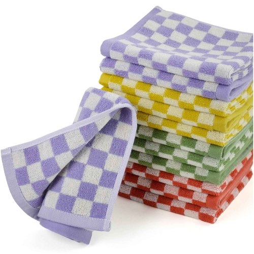 Jacquotha Washcloths 12 Pack Checkered - Wash Cloths for Showering (13"x13") in 4 Colors, Multi-Purpose Bathroom Face Cloths, Soft and Cute