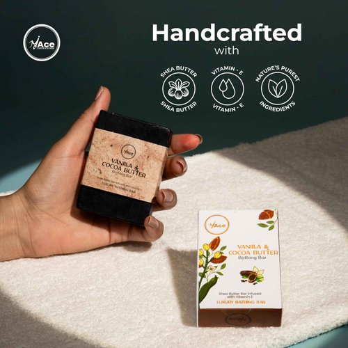 MY ACE Vanilla & Cocoa Butter Gentle Bathing Bar – Handmade Soap with Extracts & Coconut Oil, Shea Butter & Vitamin E, SLES-Free, Moisturizing (3.5oz Each, Pack of 3)