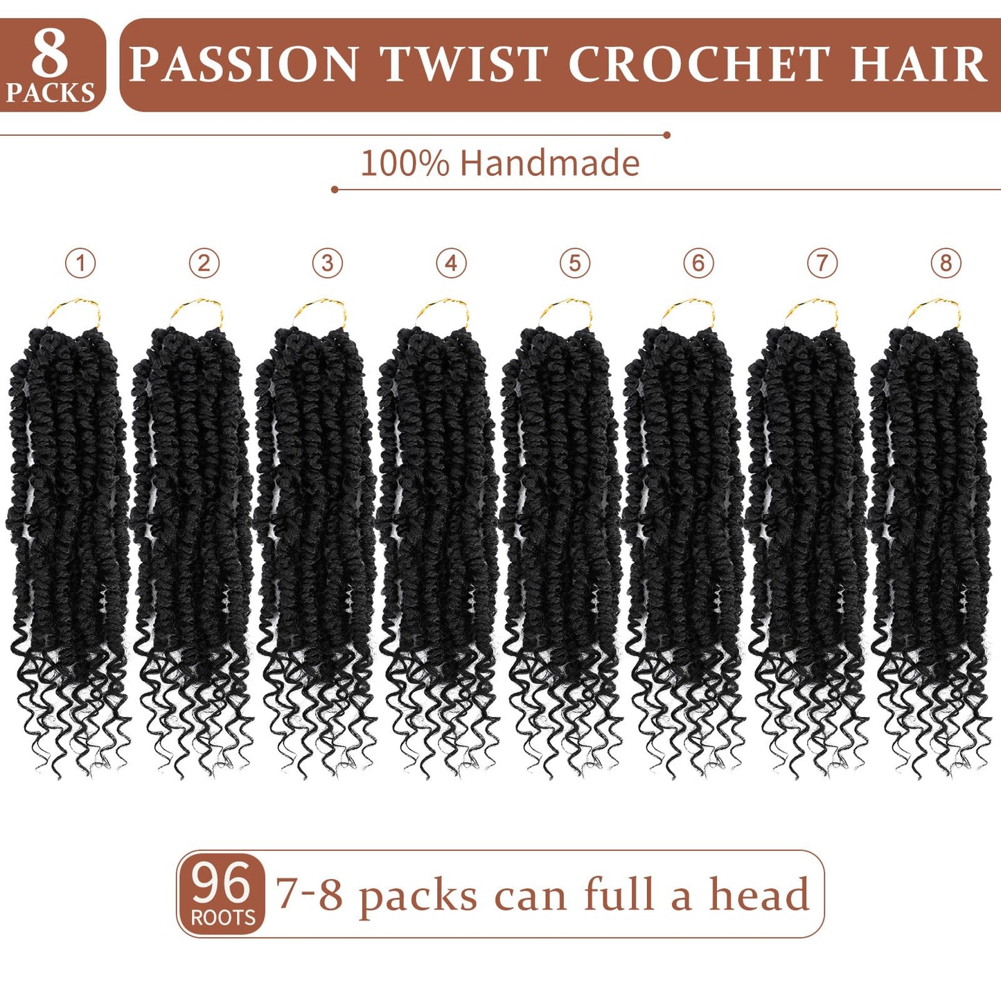 Passion Twist Crochet Hair,Passion Twist Hair 24 Inch,8 Packs Pre-twisted Passion Twist Hair,Short Passion Twist Crochet Braids,Pre Looped Crochet Hair for Black Women(1B)