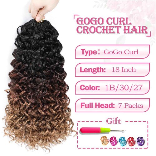 Naniciar Gogo Curl Crochet Hair 18 Inch 7 Packs Curly Crochet Hair for Black Women, Deep Wave Crochet Hair Beach Curl Synthetic Braiding Hair Extensions(18Inch 1B/30/27)