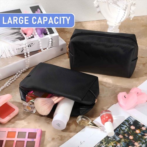 Gerrii 6 Pcs Preppy Patch Makeup Bag PU Leather Cosmetic Bag Waterproof Neat Travel Toiletry Pouch Portable Makeup Bag for Women Friends Cosmetic Organizer Travel Toiletry Pencil Case (Black)