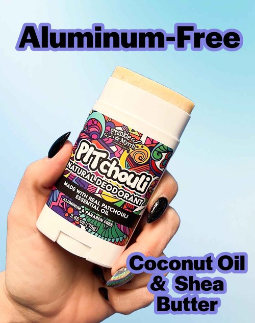 Frankie & Myrrh 2 Pack | Natural Patchouli Deodorant with Fun Extras | Aluminum Free, Baking Soda, Coconut Oil & Shea Butter (256 oz) | Includes Sticker Pack + Can Cooler