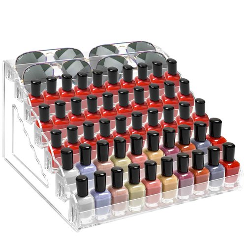 Nimiah Nail Polish Organizer Holder - 7 Layers Nail Supplies Rack Holds up to 96 Bottles Clear Acrylic Display Shelf for Eyeglass Essential Oils Ink Storage