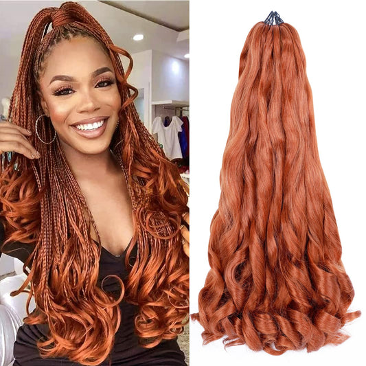 Ginger French Curly Braiding Hair 7 Packs 22 Inch Pre Stretched Ginger Braiding Hair Bouncy Loose Wave Crochet Hair for Women (7 Packs, 350#)