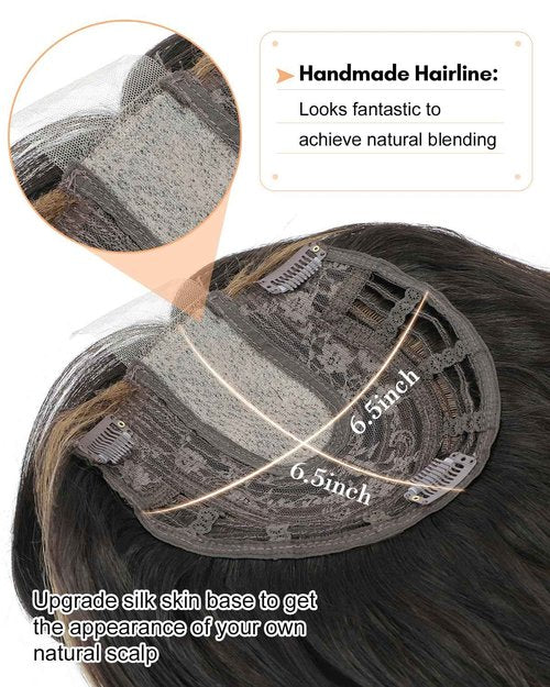 UDU Hair Topper 20inch Ombre Highlight Synthetic Wig Clip In Toppers with Fringe Bang for Women with Thinning Hair Adding Volume