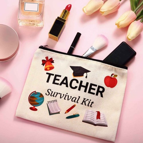 Weewooday 20 Pieces Teacher Appreciation Gifts Cosmetic Bags Teacher Canvas Makeup Bags Toiletry Case Pencil Bag with Zipper Stationery Case Bag for Teachers Appreciation graduation
