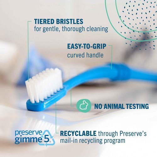 Preserve Eco Friendly Adult Toothbrushes, Made in The USA from Recycled Plastic, Soft Bristles, Paperboard Package, Colors Vary, 6 Count (Soft)