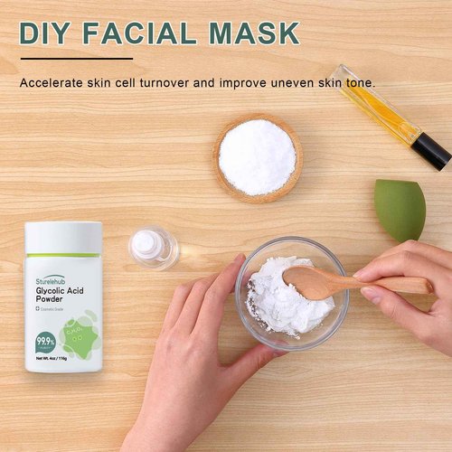 Sturelehub Glycolic Acid Powder, 4OZ / 116g, 99.9% Purity, Cosmetic Grade, DIY Glycolic Acid Mask, Make Your Own Glycolic Acid Lotion and Serum, Glycolic Acid Powder For Homemade Cosmetics