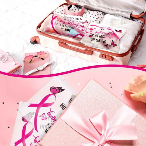 100 Pieces Breast Cancer Awareness Makeup Bags Bulk Pink Ribbon Cosmetic Pouches Breast Cancer Survivor Gifts for Woman Girls Multi Purpose Zipper Eva Waterproof Toiletry Pouch Bags (Vibrant Style)