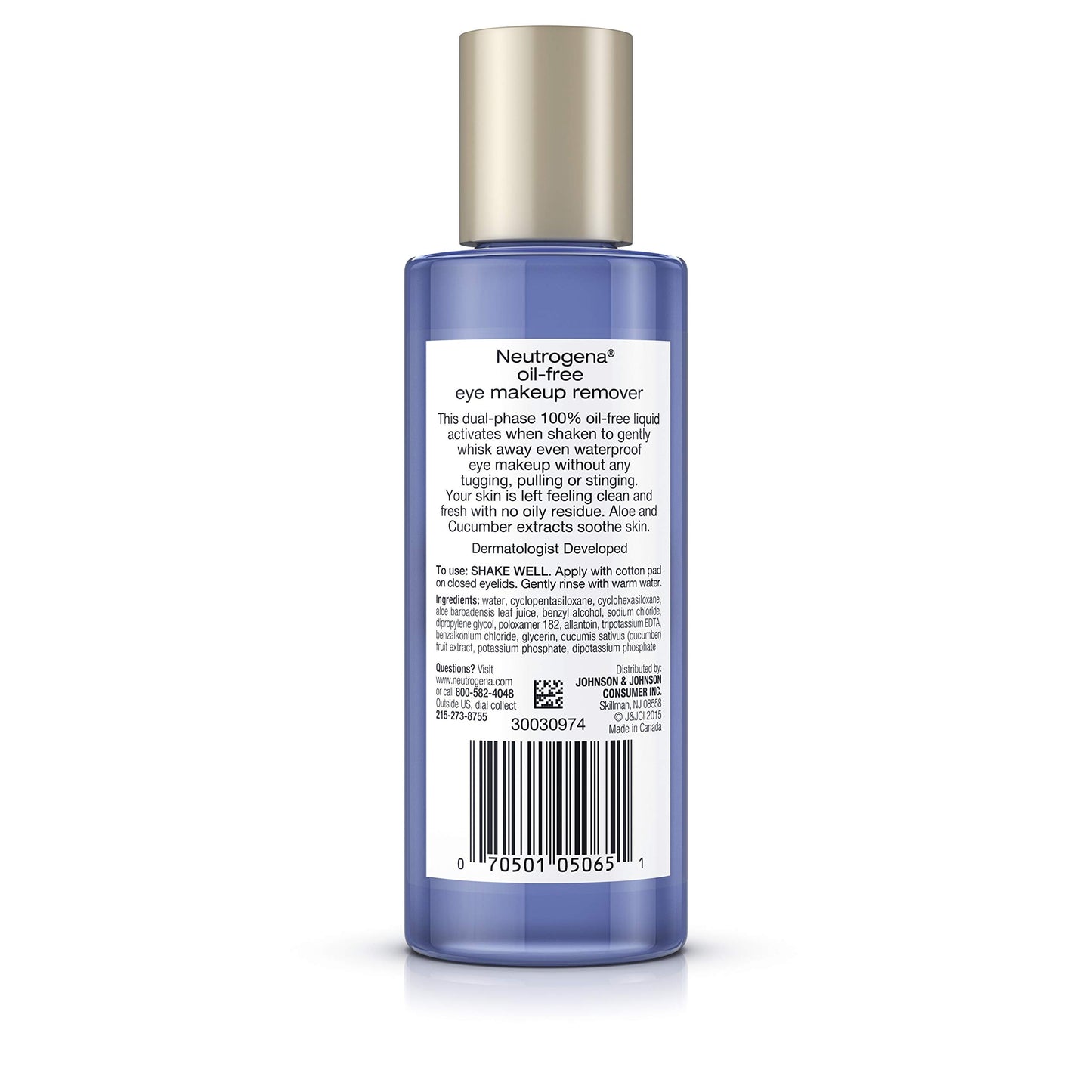 Neutrogena Gentle Oil-Free Eye Makeup Remover & Cleanser for Sensitive Eyes, Non-Greasy Makeup Remover, Removes Waterproof Mascara, Dermatologist & Ophthalmologist Tested, 3 x 5.5 fl. oz