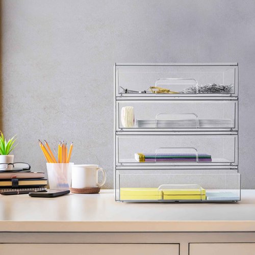 Sorbus Acrylic Storage Containers - 2 Pack, Stackable Storage Bins Set for Bathroom Organization - Clear Acrylic Drawer Organizers - Makeup Case Pull-Out Drawers (12.1’’ Wide)