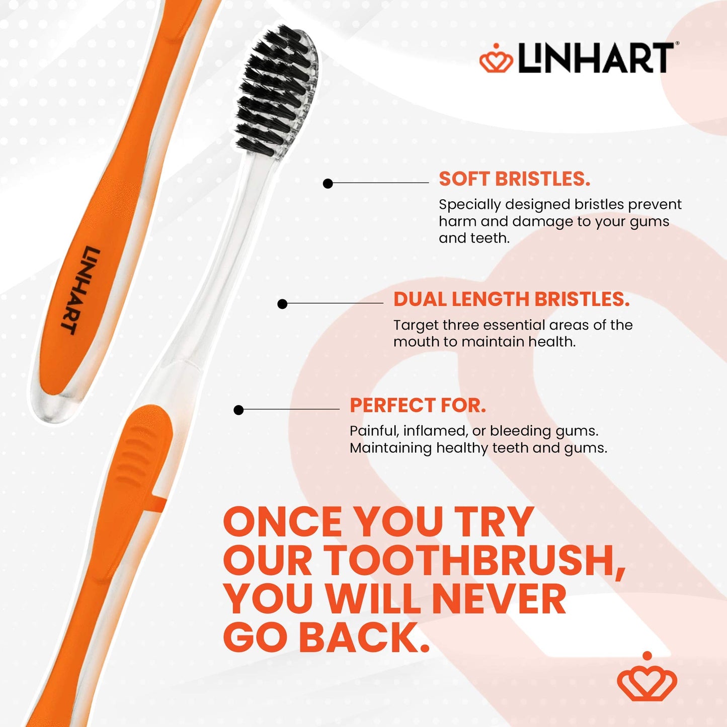 LINHART Extra Soft Toothbrush – Teeth Whitening Toothbrush with Multi Length Bristles, White with Black Bristles, 2 Pack