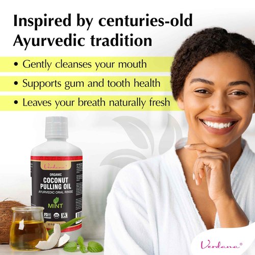 Verdana Organic Oil Pulling for Teeth & Gums – 32 oz Mint – USDA Organic Coconut Pulling Oil Rinse – Alcohol-Free, Fluoride-Free – Natural Mouthwash for Fresh Breath, Gum Health & Oral Detox