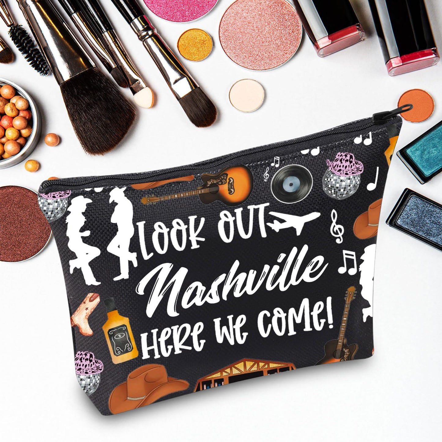 JNIAP Nashville Makeup Bag Nashville Trip Gifts Nashville Themed Gifts Nashville Zipper Bag Nashville Bags For Women (look out Nashville BL)