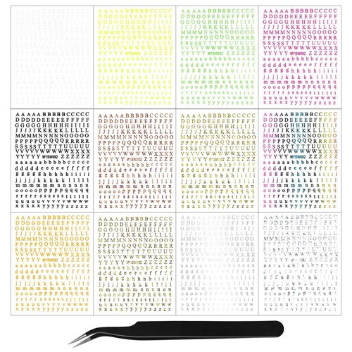 12 Sheets Alphabet Nail Art Stickers 3D Black White Gold Nail Letter Stickers Large Small Self-Adhesive English Nail Decals Manicure Accessories for Women Girls DIY Nail Art Design