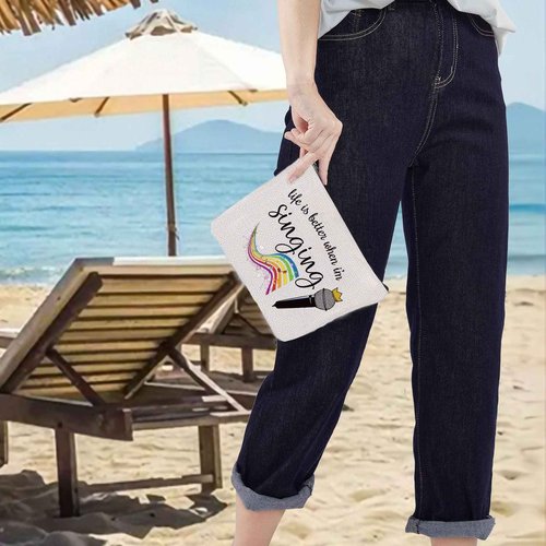 LEVLO Singing Cosmetic Make Up Bag Music Lover Gift Life Is Better When I'm Singing Makeup Zipper Pouch Bag (When I'm Singing)