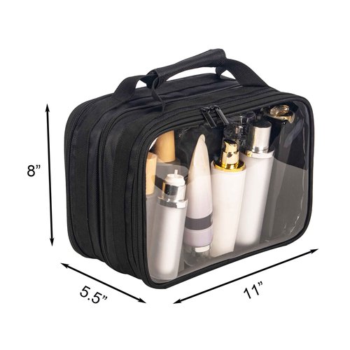 Remobia Hicol 2 in 1 Double Compartments Travel Toiletry Pouch Clear Cosmetic Bag Makeup Kit Organizer Bag with Handle