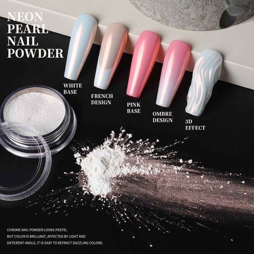 Teenitor Chrome Nail Powder, Crome Powder for Gel Nails with Nail Gems, Pearl Nail Chrome Powder for Nails, Iridescent Aurora Mermaid Chrome Nail Powder, Nail Tools Nail Supplies for Nail Art