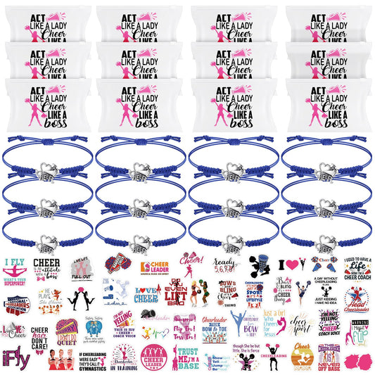 74 Pack Cheerleader Gifts Tenins Gift Set - 12 Cheer Makeup Bag 12 Adjustable Cheer Bracelets 50 Cheerleading Stickers for Cheer Team Party Favors Girls Cheerleader Christmas Gifts