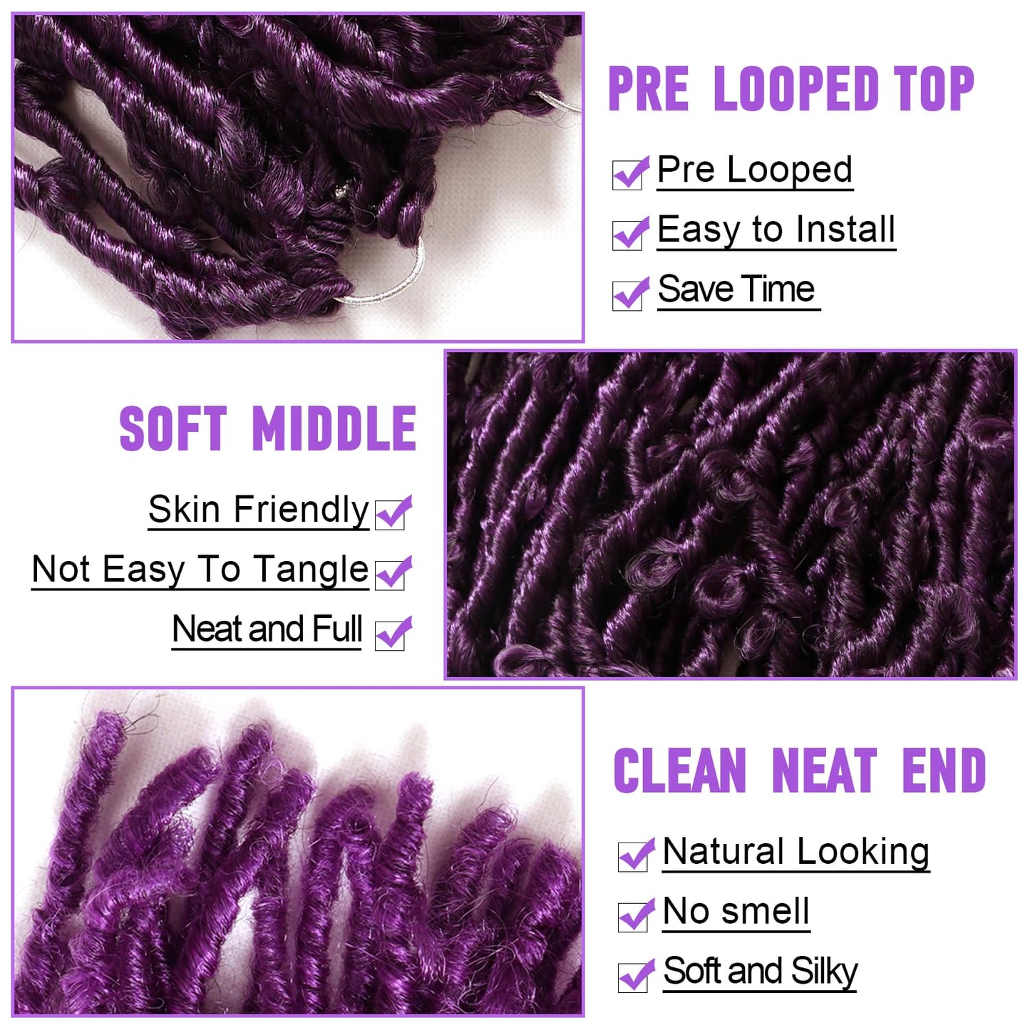 4 Packs 36 Inch Goddess Box Braids Crochet Hair Prelooped Crochet Hair Crochet Braids box braid crochet hair crochet braids hair for black women Jumpo Braiding Hair (1B/Purple#, 36 Inch(Pack of 4))