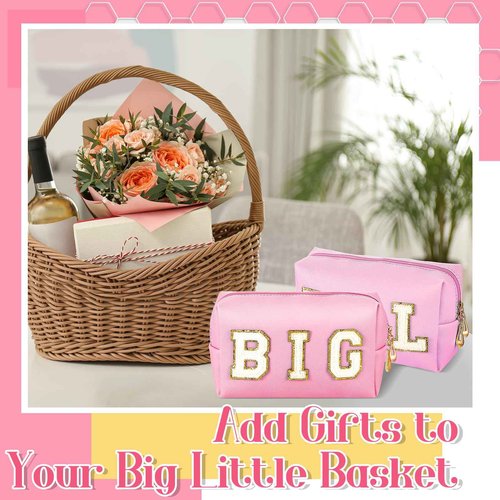Hillban 2 Pieces Big Little Sorority Gifts Preppy Cosmetic Bag PU Leather Letter Patch Makeup Bag Portable Preppy Purse with Zipper Pouch Waterproof Travel Organizer for Women(Pink)