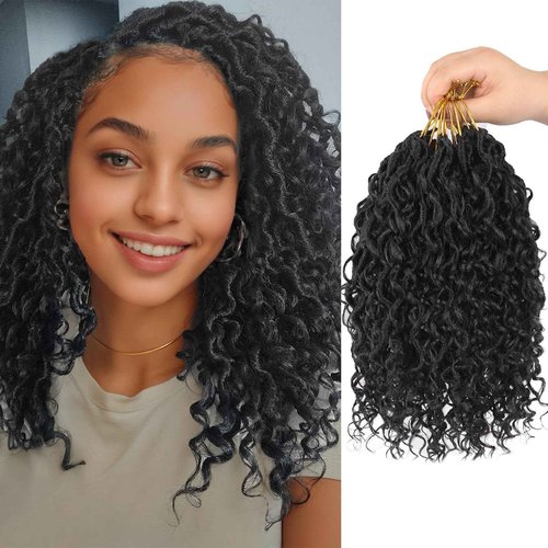 Sosihua Goddess locs crochet hair, 9 packs soft boho faux locs with curly ends bohemian crochet dreads for black women(12Inch,#1B)