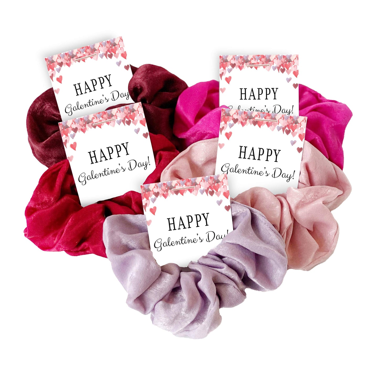 Galentine's Day Hair Scrunchies Party Favors, Unique Galentine Gift for Friends Girls Women, Supplies Decorations (Red Hearts - 5 Pack)