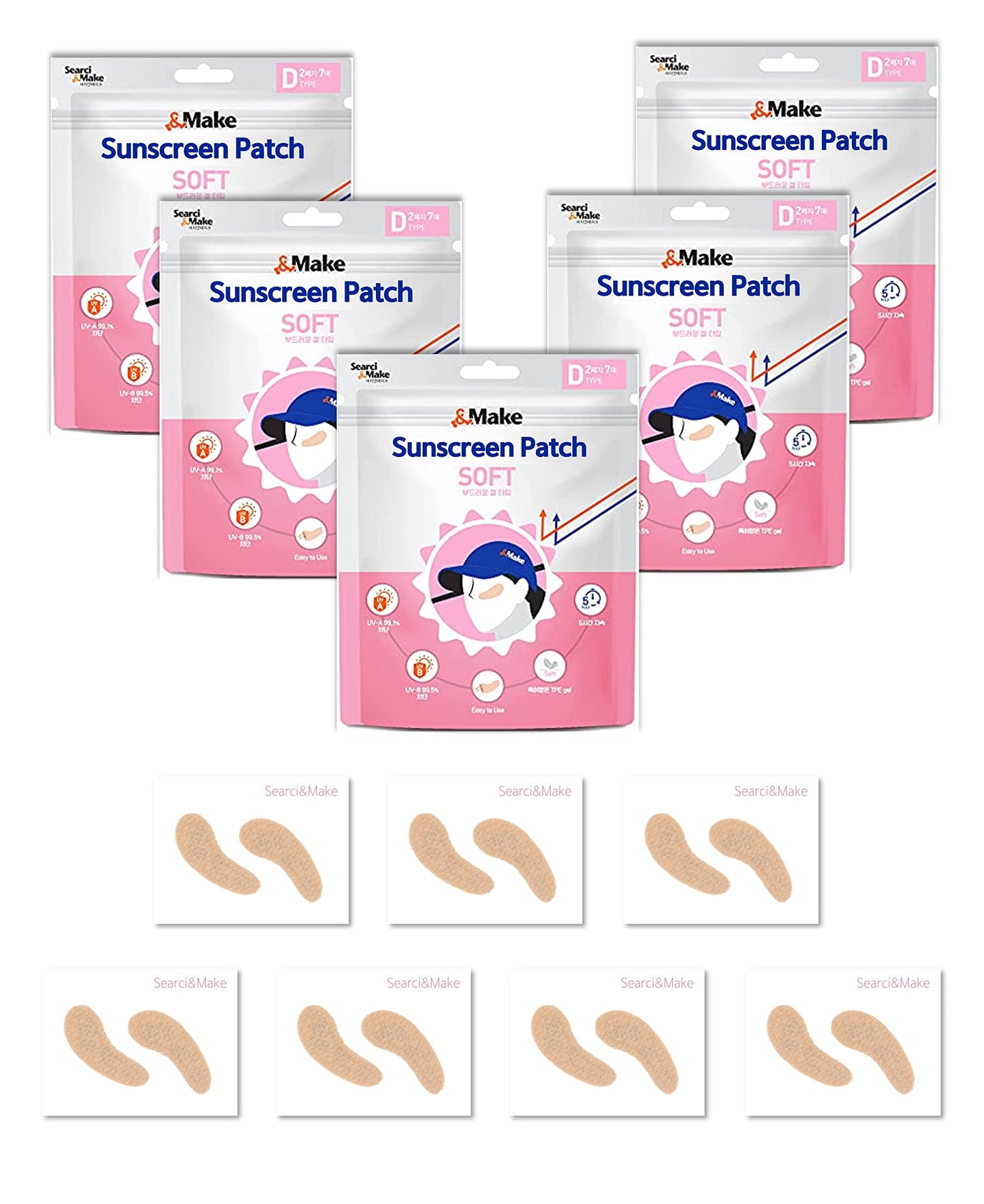 Searci&Make 99.8% sunscreen patch Hydro Cool Jumbo size, golf accessories gifts Sun Protection UV facial face tape (Soft D 5 Set)