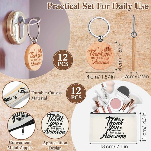 Silkfly 36 Pcs Christmas Employee Appreciation Gifts Bulk Cosmetic Makeup Bag Wooden Inspirational Ballpoint Pen Keychain Thank You Gifts for Coworkers Office Staff Team