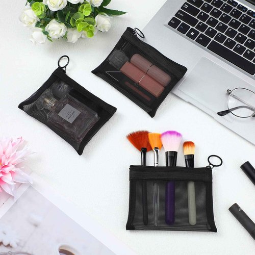 Black Small Zipper Pouch Mesh Mini Cosmetic Bag Coin Purse Bulk Mesh Coin Pouch Organizer for Women Travel Home, 5 x 4 Inch(40 Pcs)