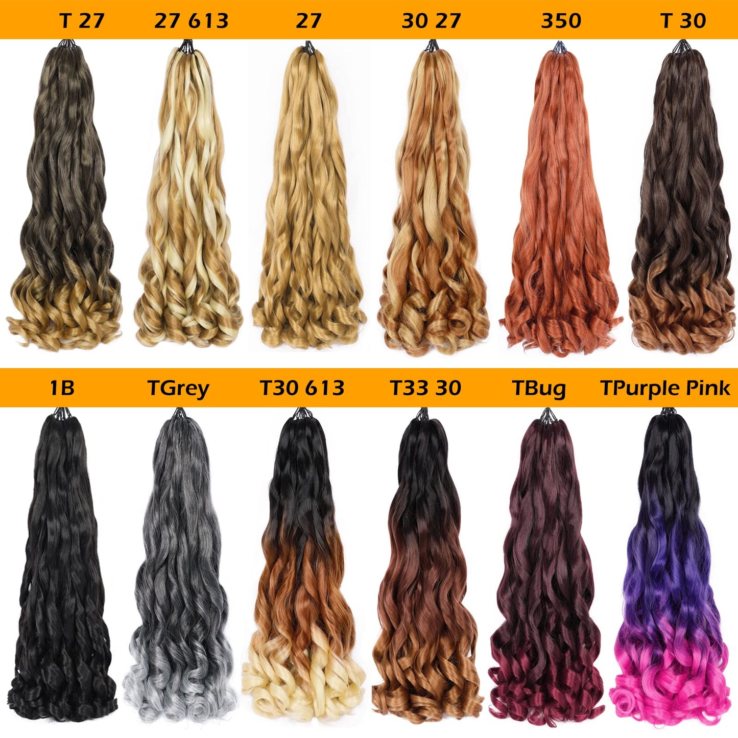 Ginger French Curly Braiding Hair 7 Packs 22 Inch Pre Stretched Ginger Braiding Hair Bouncy Loose Wave Crochet Hair for Women (7 Packs, 350#)