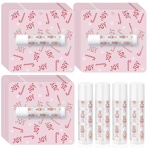 Heigble 24 Pcs Christmas Nutcracker Flavor Lip Balms Bulk Pink Nutcracker Gifts Candy Lipstick for Christmas Birthday Party Favor Guest Lip Balm Gift Set Travel Size Winter Favors Decorations
