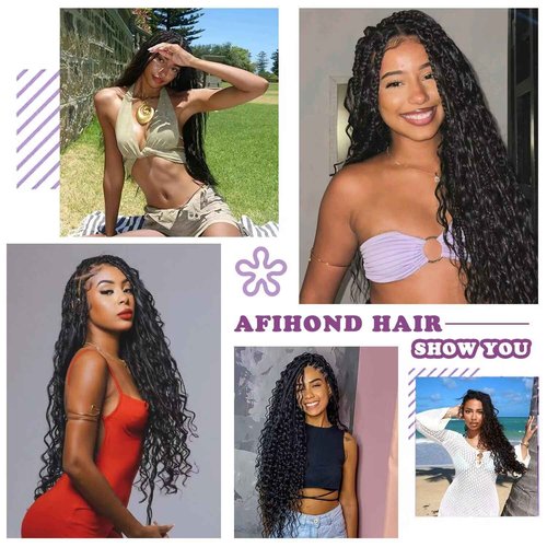 Afihond Human Braiding Hair For Boho Braids 120g Deep Wave Bulk Human Hair for Braiding Knotless 12A 100% Unprocessed Brazilian Virgin Hair Extensions Bulk Bohemian 3 Bundles Natural Color 18inch