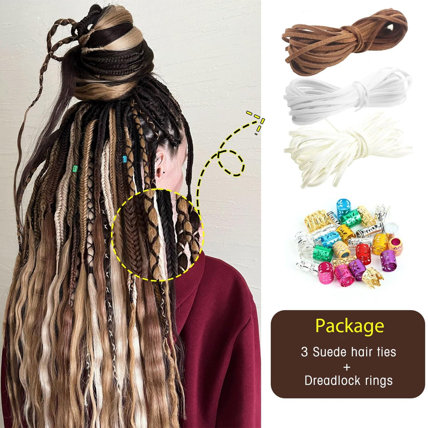 WIGNEE 24 Inches 20 Strands Double Ended Dreadlock Extensions Synthetic Braid in Dreadlock Extensions Curly Dreads Extensions for White Women (24 Inch, 1B)