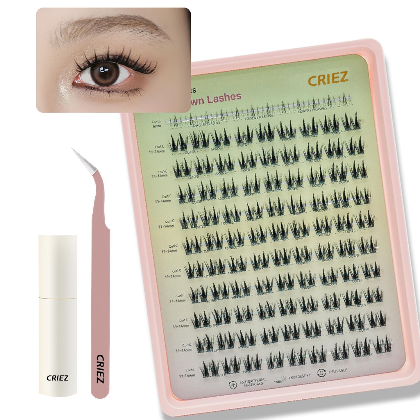 Lash Clusters Kit C Curl, Spiky Eyelash Clusters, Combination of Upper and Lower Lash Extension, Reusable Lash Clusters (11-14mm), Easy to Remove