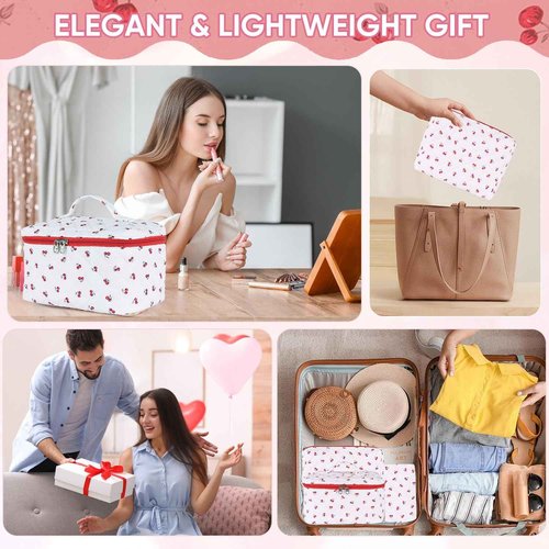 Sarrany 3Pcs Makeup Bag Set,Quilted makeup bag,Floral Cosmetic Bag for Women, Cute Cotton Cosmetic Bag, Wide-open Easy to Take, Flower Toiletry Organizer Bag