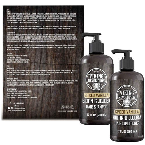 Viking Revolution Beard Wash and Beard Conditioner for Men with Argan Oil and Jojoba Oil - Beard Softener and Strengthener Beard Care Beard Shampoo and Conditioner with Beard Oil (17oz Spiced Vanilla)