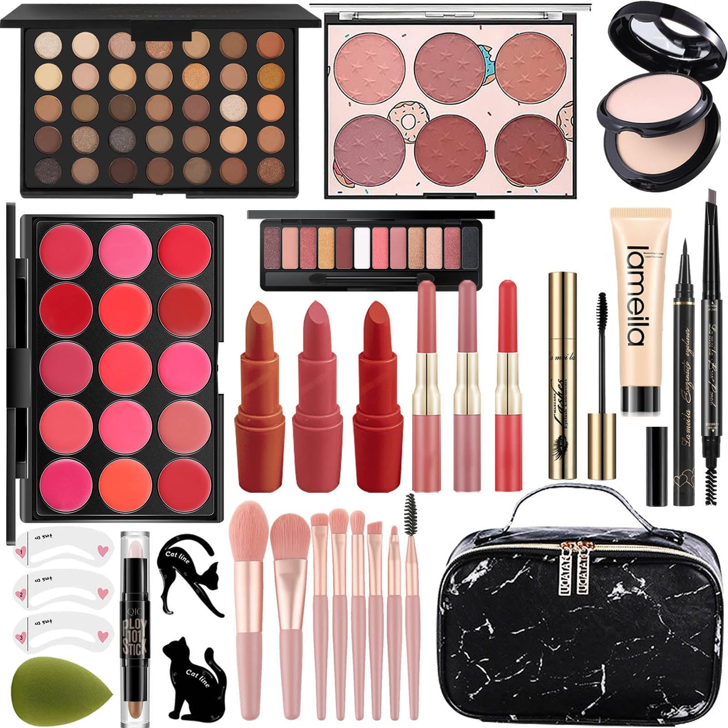 MISS ROSE M All In One Makeup Kit, Makeup Kit for Women Full Kit,Multipurpose Women's Cosmetics Set,Beginners and Professionals Alike,Easy to Carry(DLS-Black)