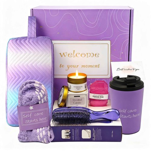 Self Care Gifts for Women, Birthday Gift Set Thinking of You Package Get Well Soon Gift Ideas Stress Relieve Relaxing Care Christmas Gift for Her Friends Mom Wife Bestie Gift Basket (Violet)
