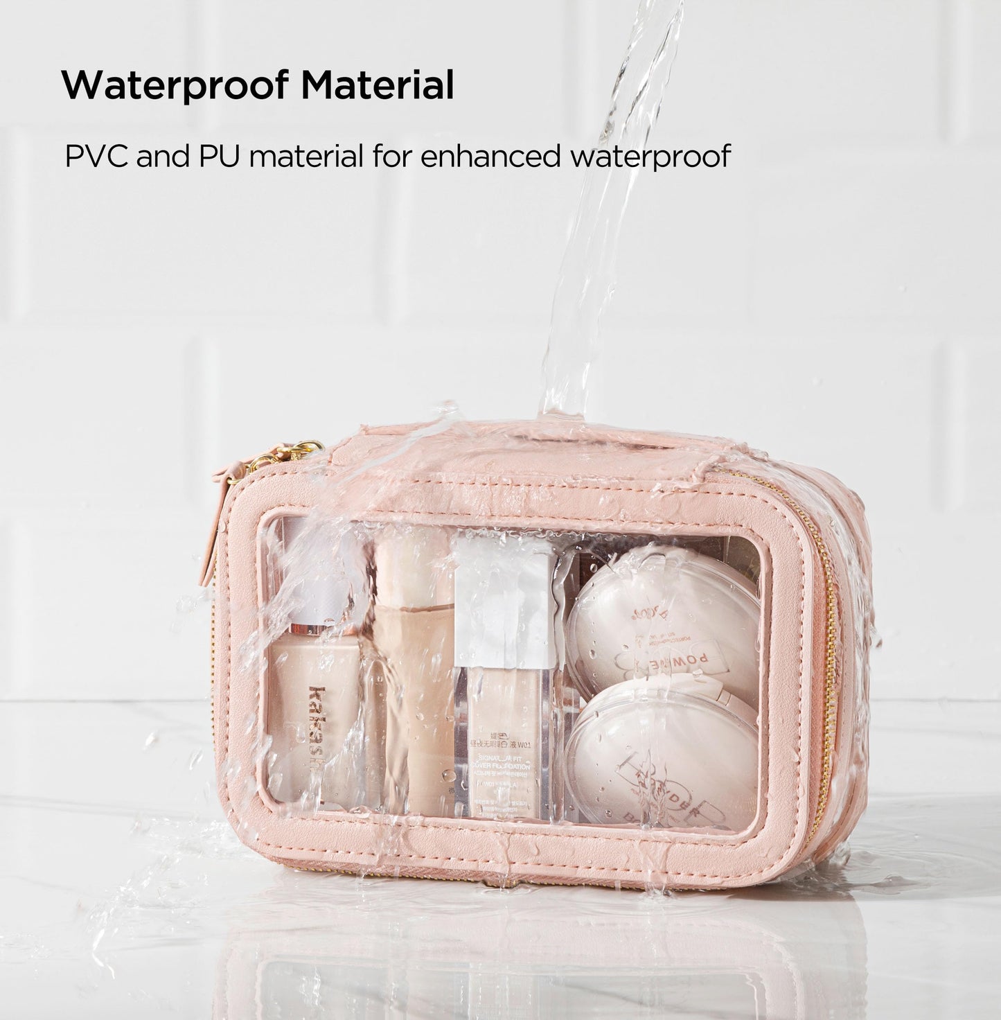 Vorey Large Clear Makeup Bag for Women, Portable Travel Makeup Bag Organizer Waterproof Toiletry Bag Cute Makeup Bags Cosmetic Bag Makeup Pouch, Pink