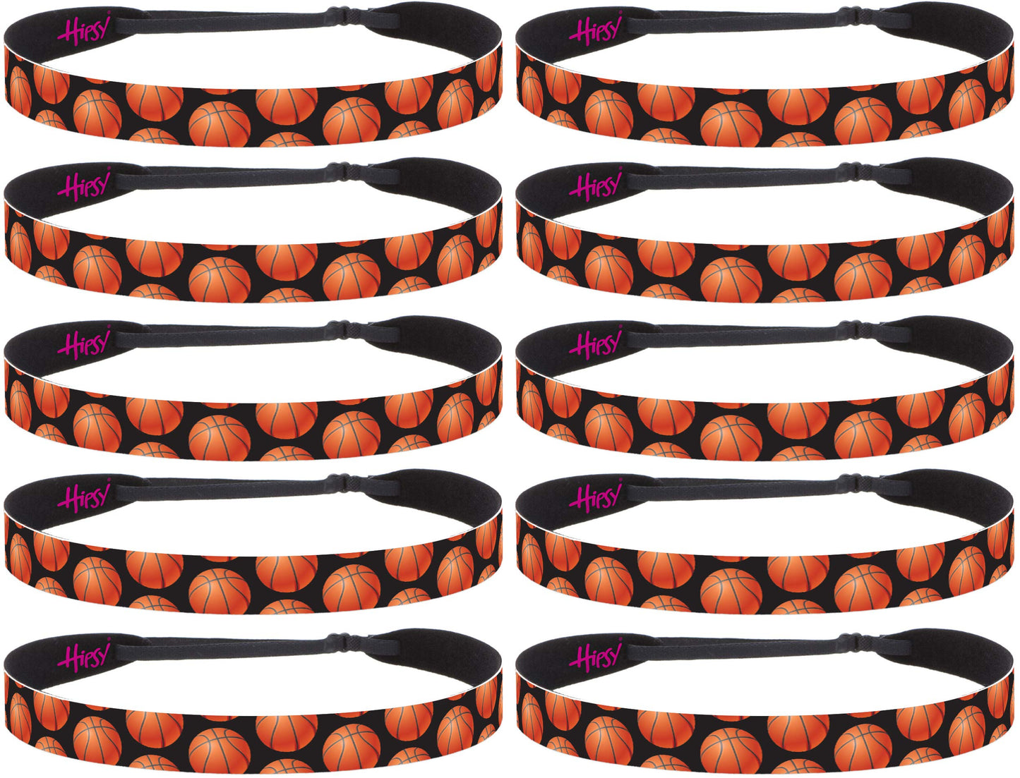 Hipsy Adjustable No Slip I Love Basketball Headbands for Women Girls & Teens (Black Basketball Team 10pk)