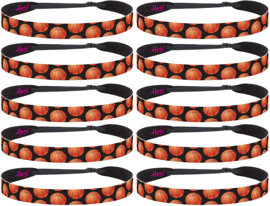 Hipsy Adjustable No Slip I Love Basketball Headbands for Women Girls & Teens (Black Basketball Team 10pk)