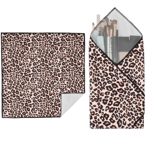 Walking Way Self-Adhesive Magic Cloth Makeup Bag, Portable Pocket Lazy Makeup Pouch, Camera Lens Wrap, Stylish Organizer for Beauty Essentials, Travel, Gifts & Daily Use（leopard, 13.78inch）