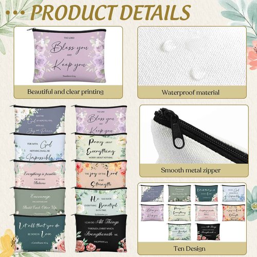 Jetec 30 Pcs Christian Gift for Women Religious Mother's Day Gifts Cosmetic Bags Inspirational Bible Verse Pencil Pouch Makeup Bags with Zipper for Travel Women Mother Sister(Morandi Style)