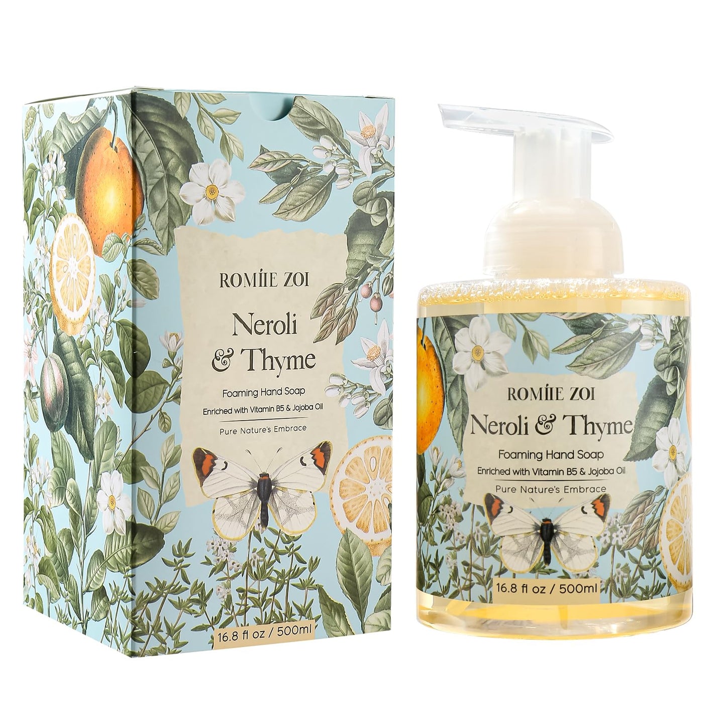 ROMIIE ZOI Foaming Hand Soap with Gift Box- Neroli & Thyme - Biodegradable Formula Moisture & Revitalize - 500 ml/ 16.8 fl oz